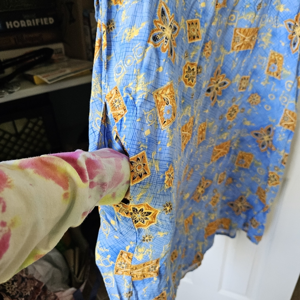 Vintage Indian Baby Blue & Orange Spring Summer Casual Hippie Boho Sun Dress - Picture 3 of 12